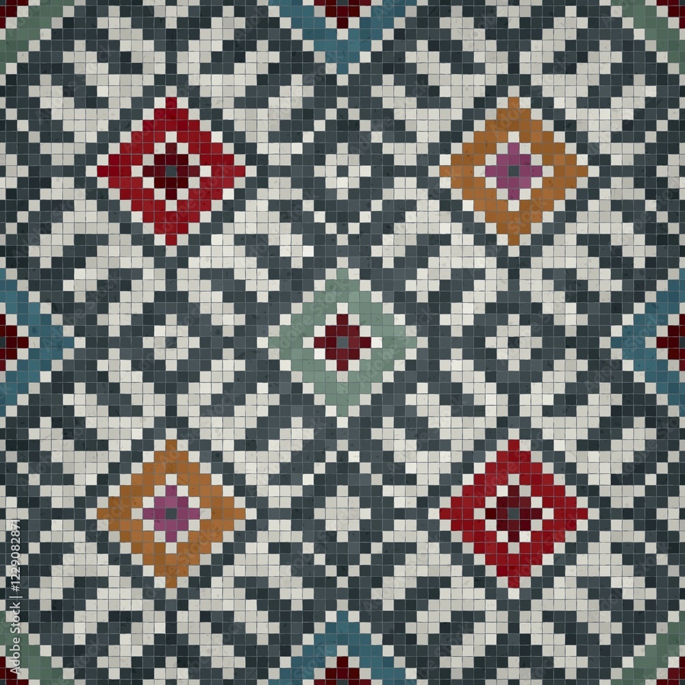 Fototapeta premium Mosaic tiles background, seamless vector pattern