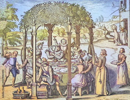 Obraz na plátne The Fugitive Love and its Consequences, Orgy, Dutch copperplate engraving, ca 17