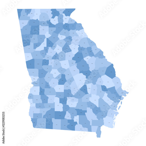 Georgia, GA - detailed political map of US state. Administrative map divided into counties. Blue map with county name labels. Vector illustration