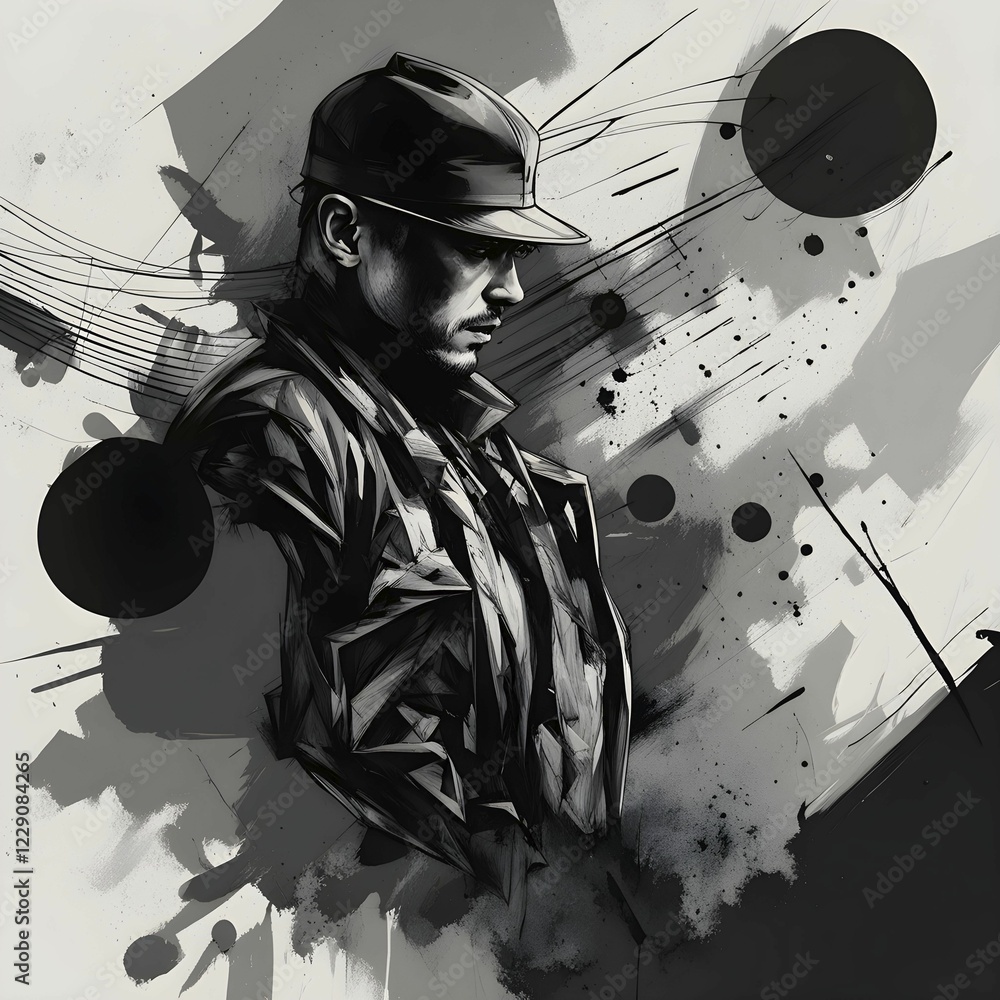 Obraz premium Minimalist illustration featuring abstract shapes to convey force and crime, AI generated