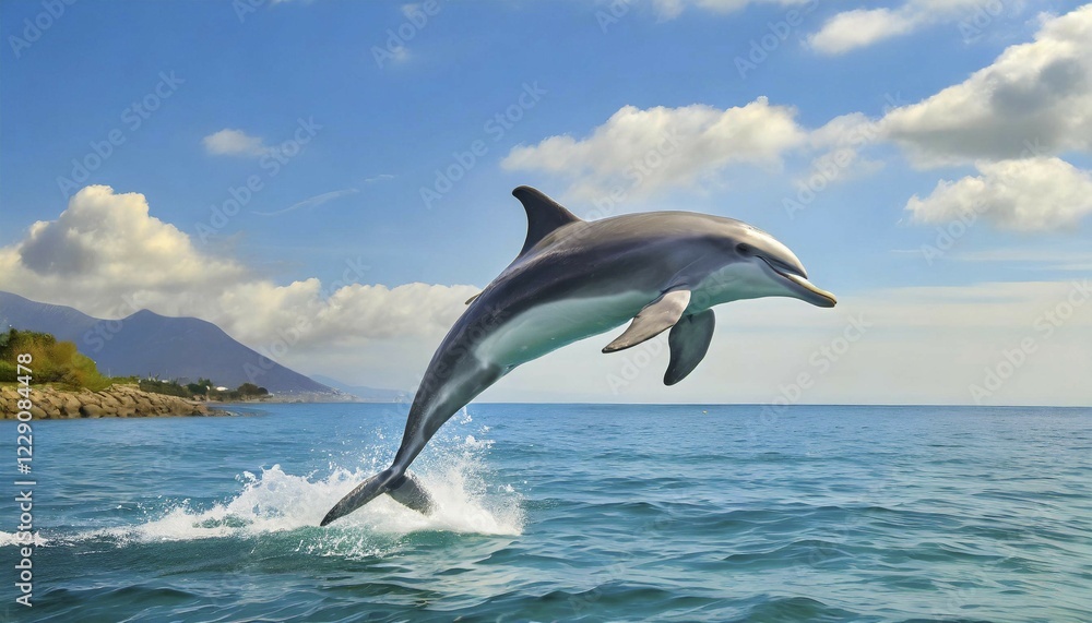 Fototapeta premium AI generated, A dolphin (Delphinidae) (Delphinus delphis), Dolphin, sideways