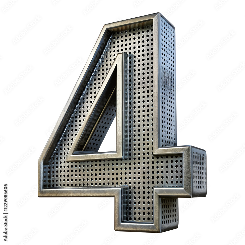 Fototapeta premium 4 Metal Number Isolated On Trasparent Background