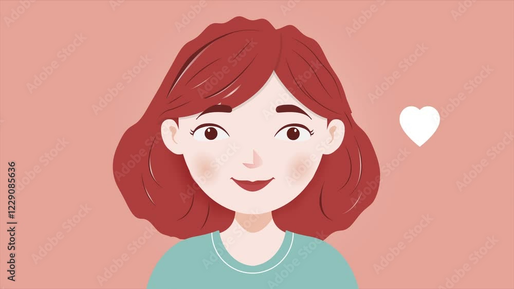 Smiling red-haired girl with floating hearts, perfect for love-themed animations. Smiling red-haired girl with floating hearts, perfect for love-themed animations.