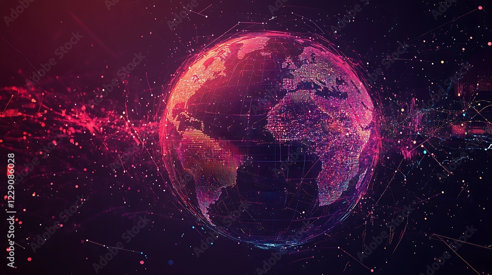 Obraz premium Digital Earth with Global Connectivity and Data Visualization
