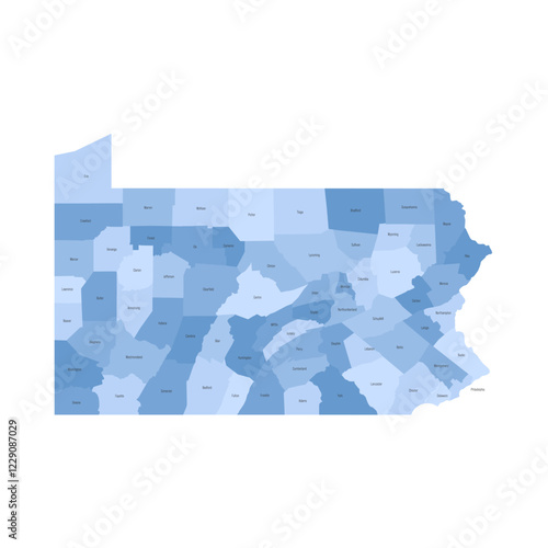 Pennsylvania, PA - detailed political map of US state. Administrative map divided into counties. Blue map with county name labels. Vector illustration photo