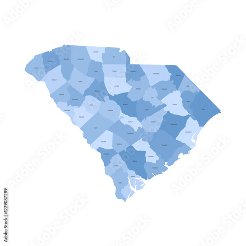 South Carolina, SC - detailed political map of US state. Administrative map divided into counties. Blue map with county name labels. Vector illustration