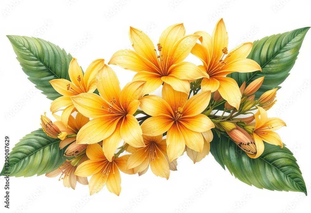 Obraz premium A watercolor painting of bright tropical flowers on a white background