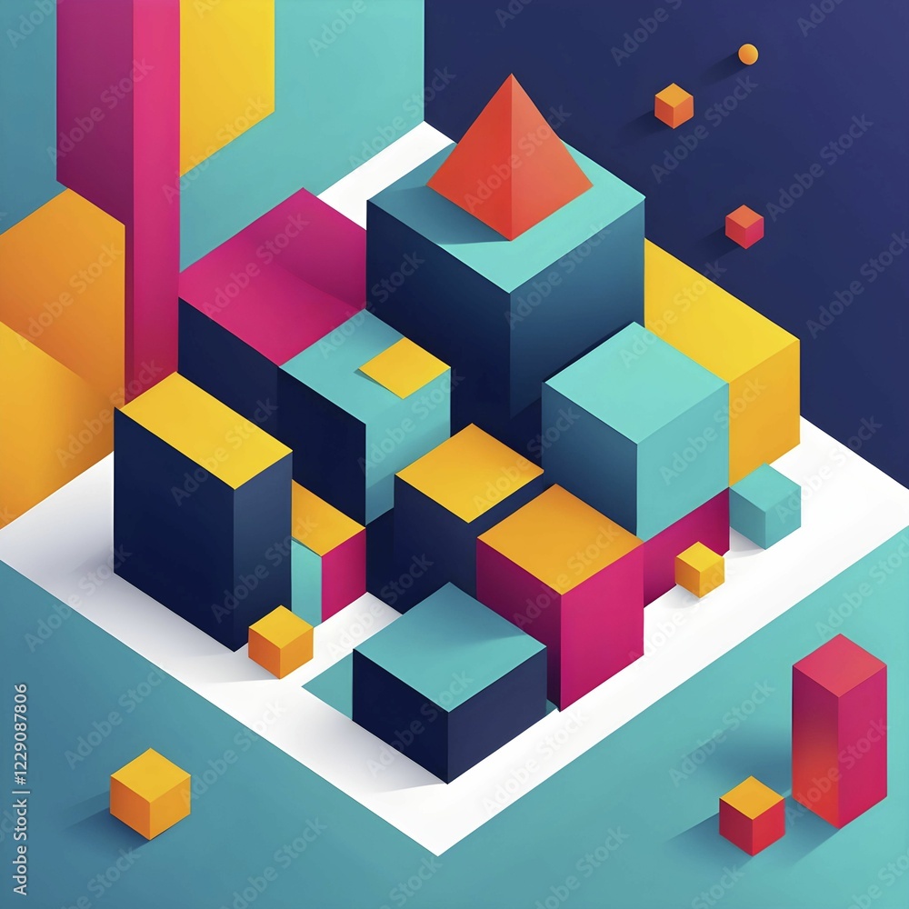 Vibrant minimalist wallpaper illustration in geometric shapes symbolizing fun and ease, AI generated Vibrant minimalist wallpaper illustration in geometric shapes symbolizing fun and ease, AI generated