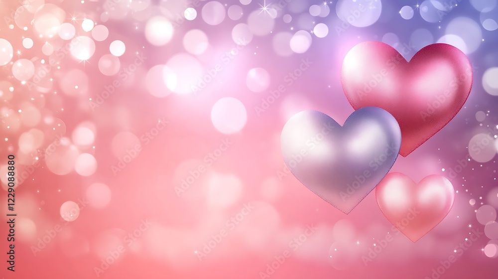 Three Shiny Hearts Against A Sparkling Background Three Shiny Hearts Against A Sparkling Background