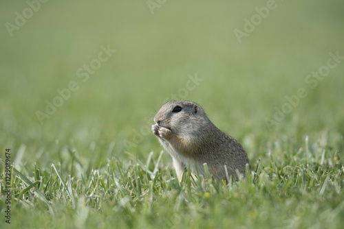 European ground squirrel (Spermophilus citellus) in a meadow, Lower Austria, Austria, Europe photo