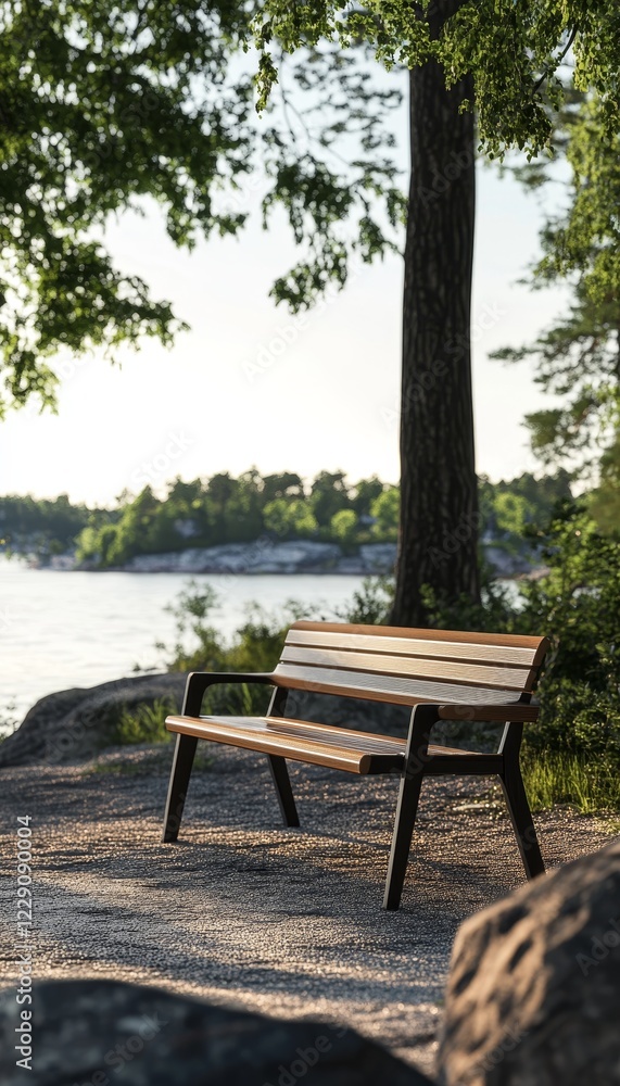 Captivating post modern interior showcasing a park bench amidst the beauty of stockholm archipelago