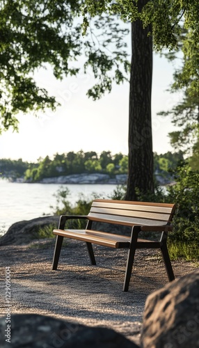 Captivating post modern interior showcasing a park bench amidst the beauty of stockholm archipelago