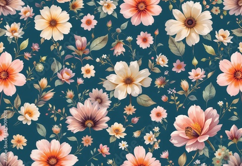 Wallpaper Mural A seamless watercolor floral pattern on a white background Torontodigital.ca