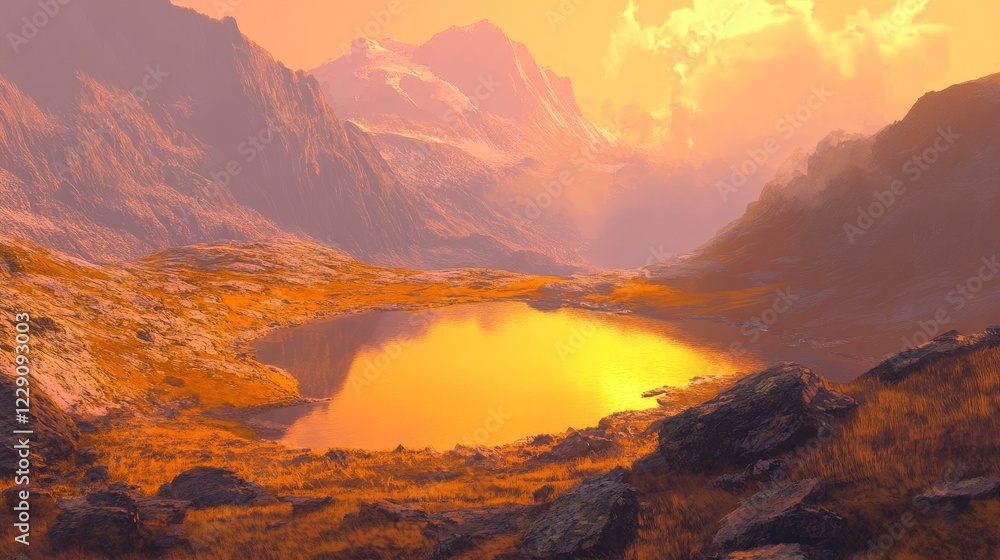 Fototapeta premium Golden Hour Mountain Lake Scenery