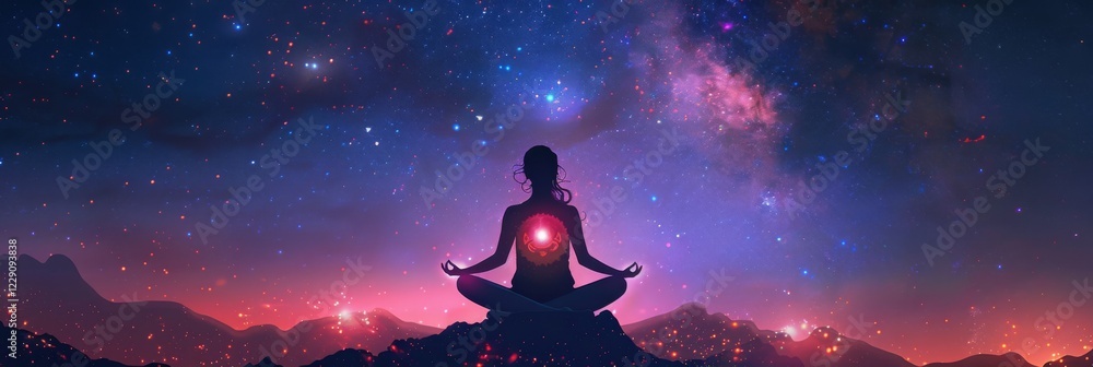 Naklejka premium Embark on an astral journey to deepen your connection with the universe and promote peace and tranquility. Embrace meditation for a serene way of being that enhances your spiritual awareness
