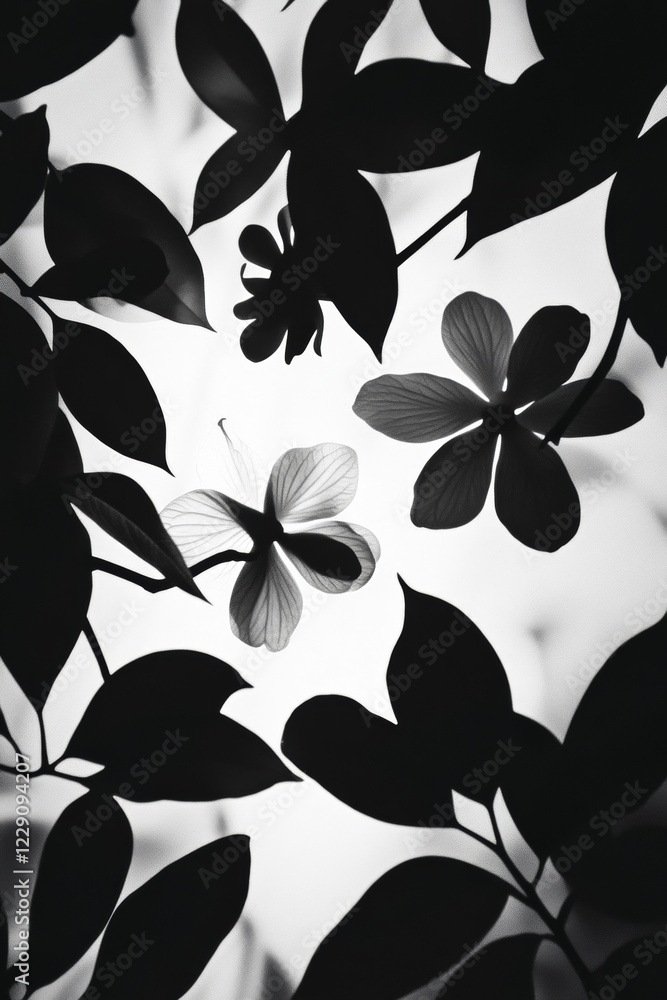 Obraz premium Elegant Black and White Floral Silhouette