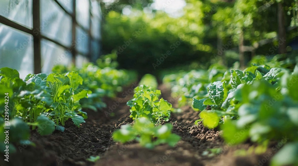 Sustainable farm closeup with thriving plants and solar panels, representing a balance of soil health and renewable energy in eco-friendly agriculture. Sustainable farm closeup with thriving plants and solar panels, representing a balance of soil health and renewable energy in eco-friendly agriculture.