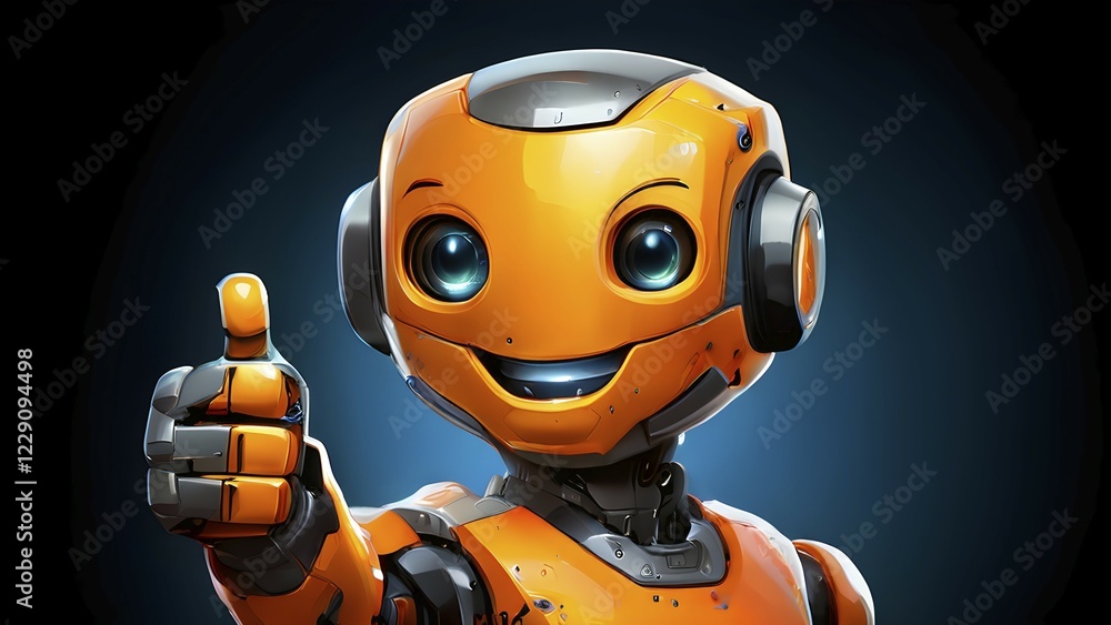 Friendly smiling orange robot with a thumb up symbolizing artificial intelligence, AI generated Friendly smiling orange robot with a thumb up symbolizing artificial intelligence, AI generated