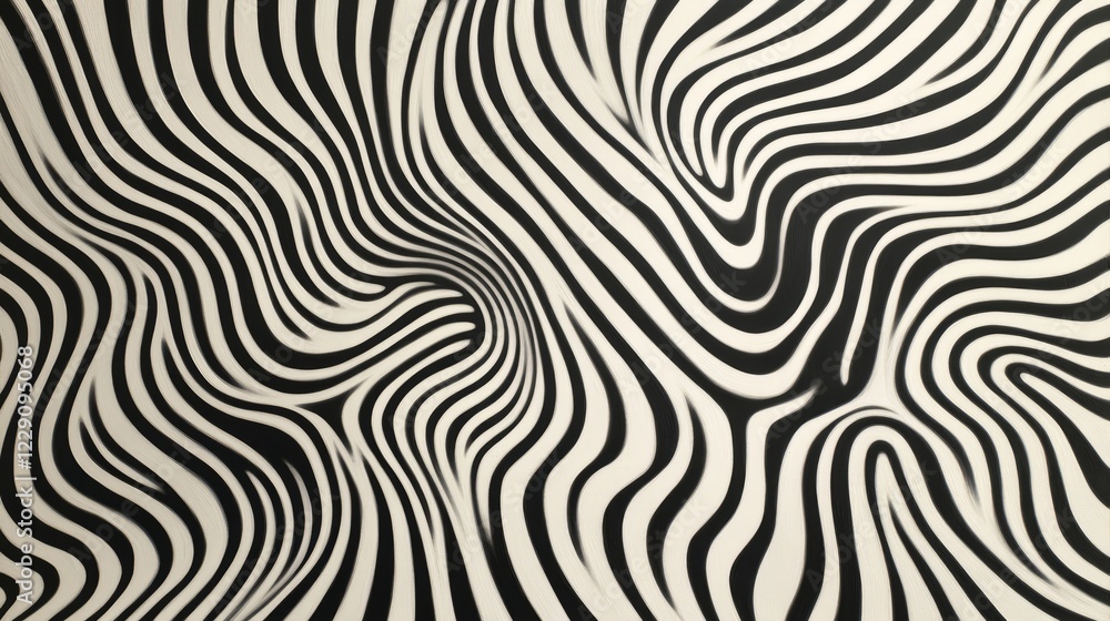 Black and white abstract pattern with wavy lines creating an optical illusion effect, perfect for backgrounds or modern design projects. Black and white abstract pattern with wavy lines creating an optical illusion effect, perfect for backgrounds or modern design projects.