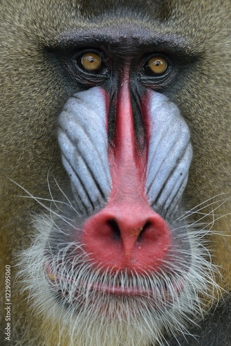 Mandrill (Mandrillus sphinx), male, animal portrait, captive, South-West Region, Cameroon, Africa photo