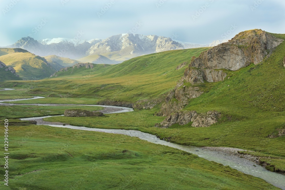 Fototapeta premium Eki Naryn gorge with Naryn River, mountain scenery, Naryn Region, Kyrgyzstan, Asia