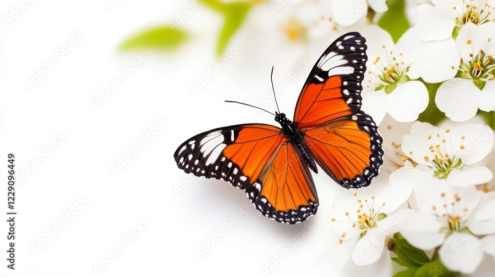 Fototapeta premium Butterfly Perched on White Flower Petals in Natural Setting