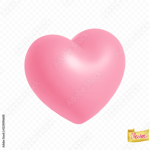 Pink heart isolated on transparent background. Love symbol. High quality 3D vector holiday elements