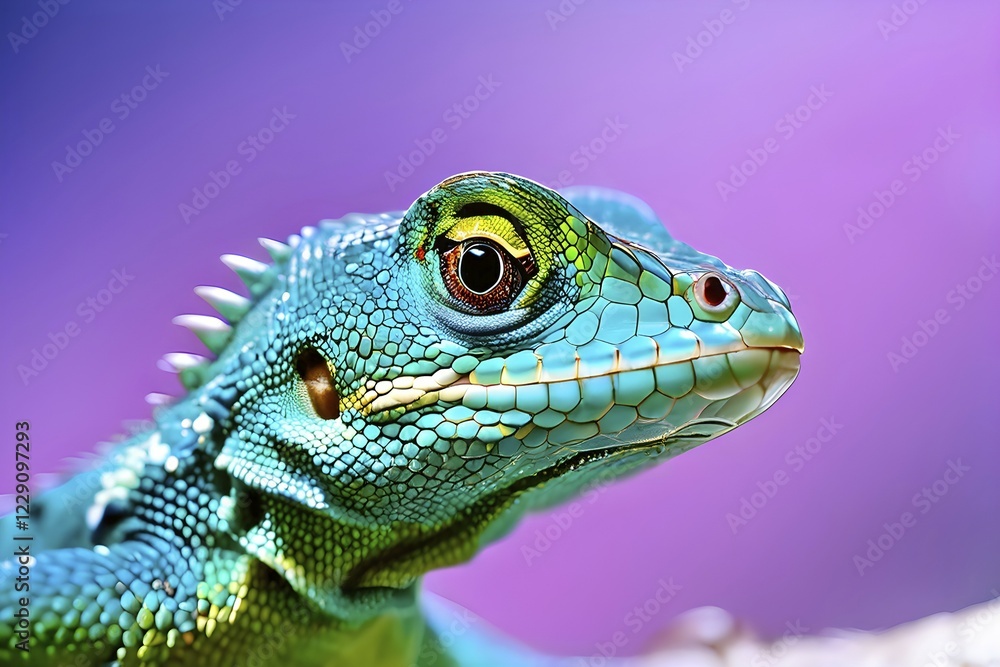 Fototapeta premium European green lizard portrait with its vibrant colors in hues of green and blue, AI generated