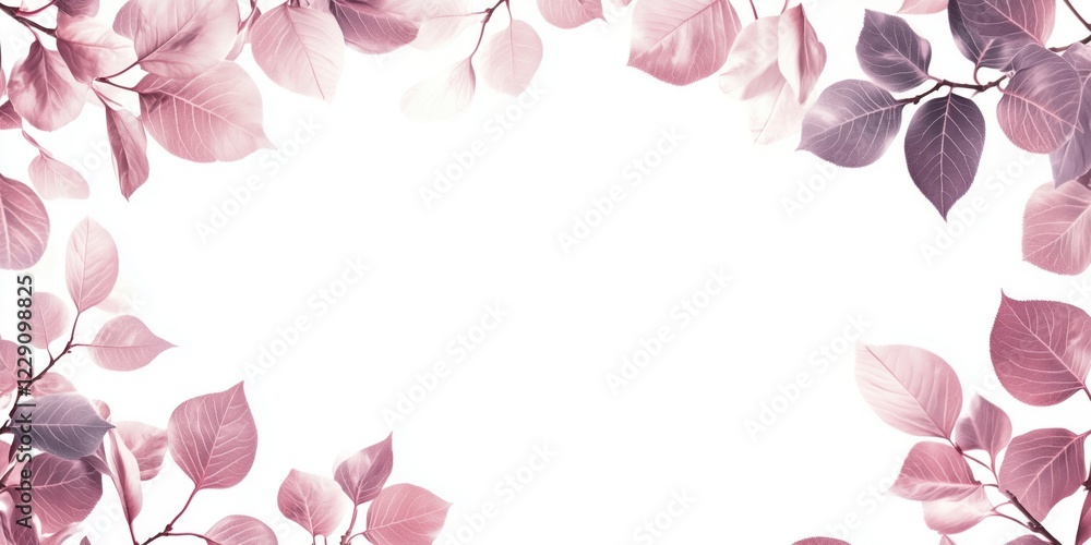 Delicate pink and purple leaves framing a blank space for text or design, showcasing soft pastel colors and natural beauty Delicate pink and purple leaves framing a blank space for text or design, showcasing soft pastel colors and natural beauty