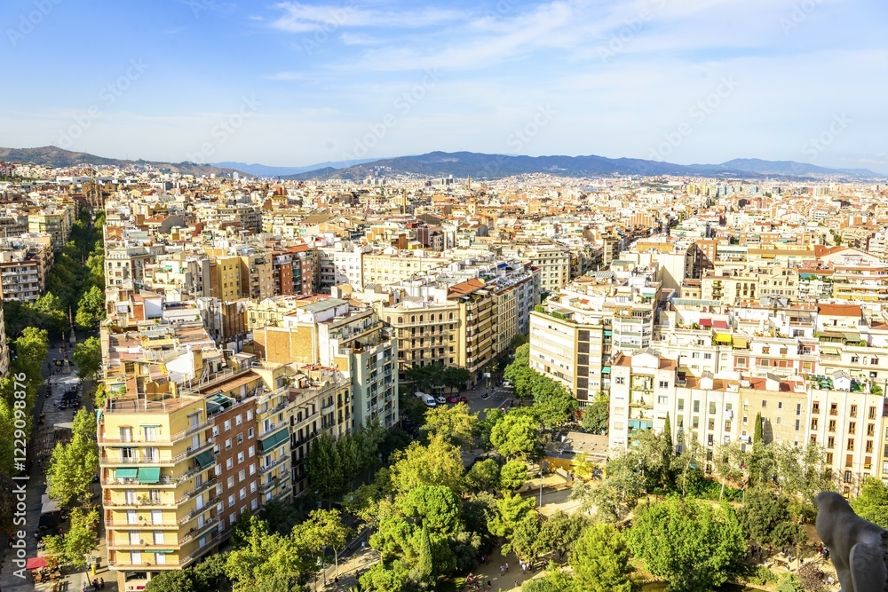 Fototapeta premium City view with houses from the Sagrada Familia, Barcelona, Catalonia, Spain, Europe