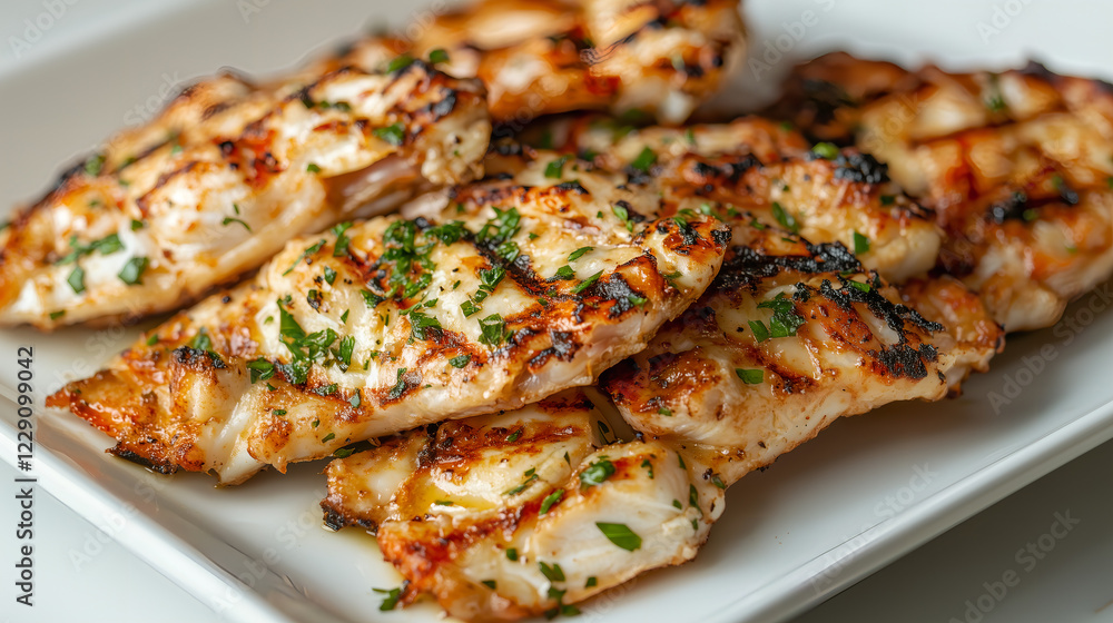 Large pieces of freshly grilled crab meat placed on a white plate. AI generated images. Large pieces of freshly grilled crab meat placed on a white plate. AI generated images.