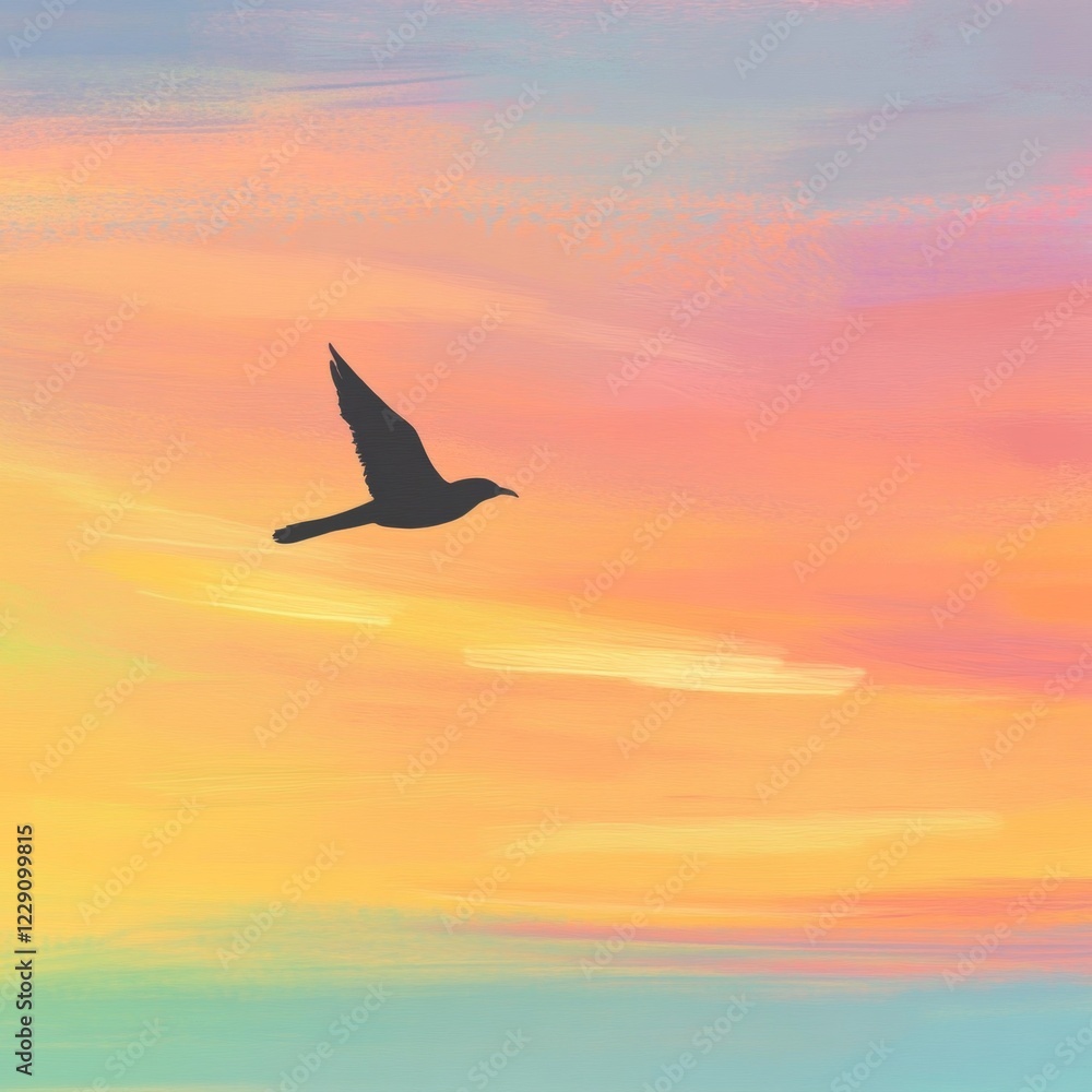 Fototapeta premium Bird in Flight, Colorful Sunset Sky