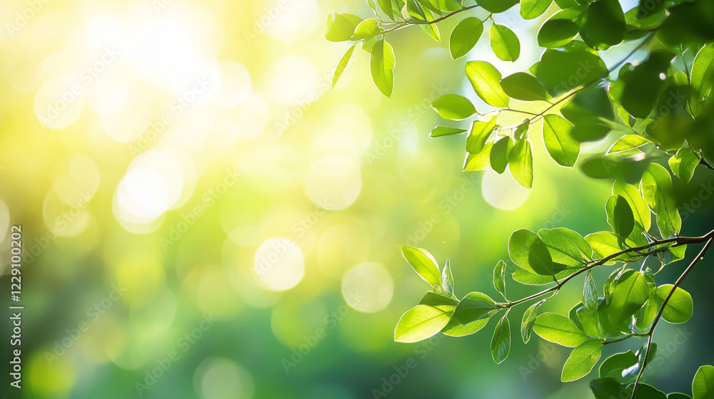 Sunlit green leaves illuminated by soft morning light, creating a serene and vibrant natural scene. Close-up of fresh green leaves on a tree branch with a blurred bokeh background Sunlit green leaves illuminated by soft morning light, creating a serene and vibrant natural scene. Close-up of fresh green leaves on a tree branch with a blurred bokeh background