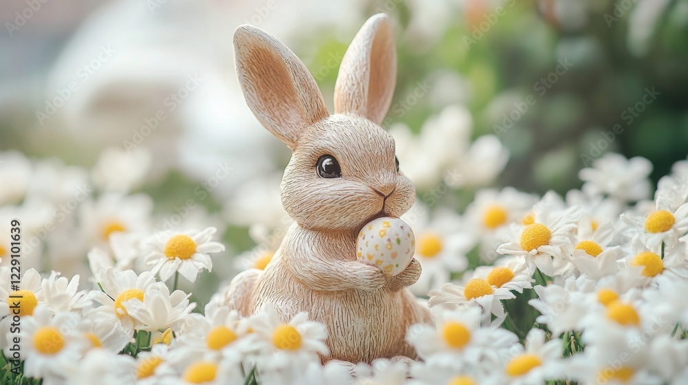 Fototapeta premium Adorable Easter Bunny Figurine in a Spring Garden
