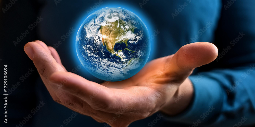 Generated image Close-up of the planet Earth in the palm of the hand, protecting the environment, ecology and climate change Generated image Close-up of the planet Earth in the palm of the hand, protecting the environment, ecology and climate change