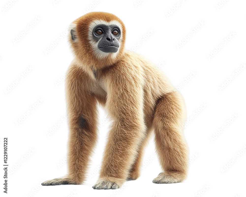 Monkey with a long tail stands on transparent background Monkey with a long tail stands on transparent background