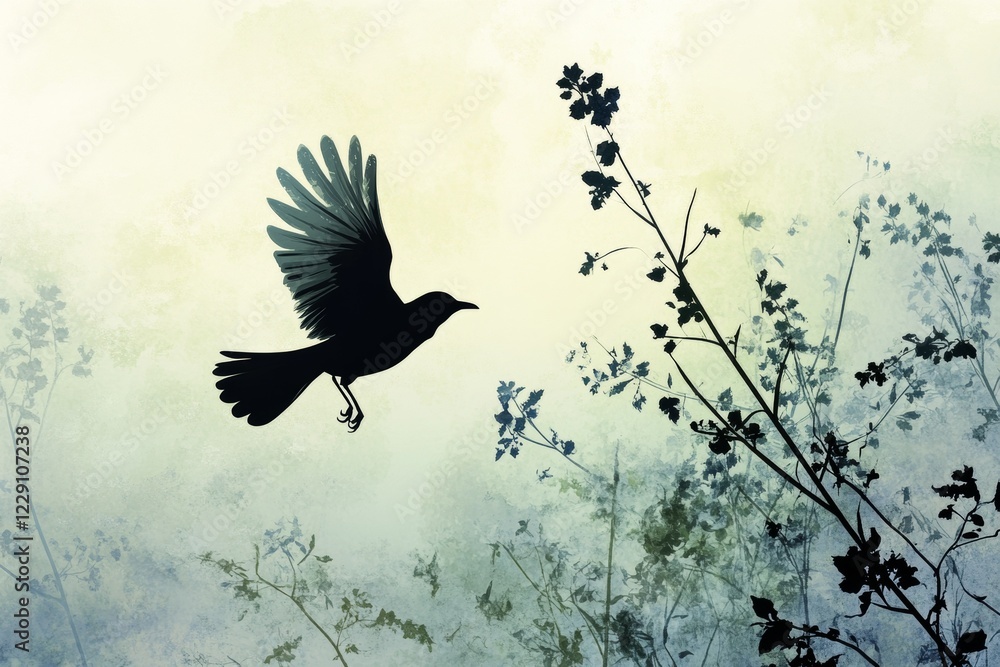 Fototapeta premium Bird in Flight: A Serene Nature Silhouette Art Print