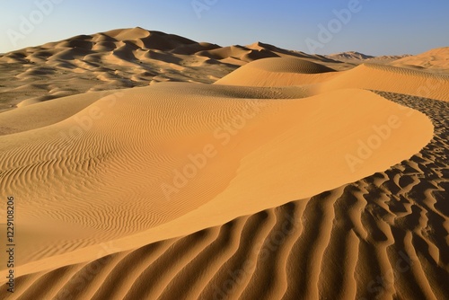 Sanddunes in the Rub al Khali desert, Ramlat al Fassad, Empty Quarter, Dhofar, Oman, Asia photo