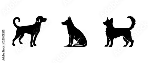 Collection of silhouette images of a dog on a white background