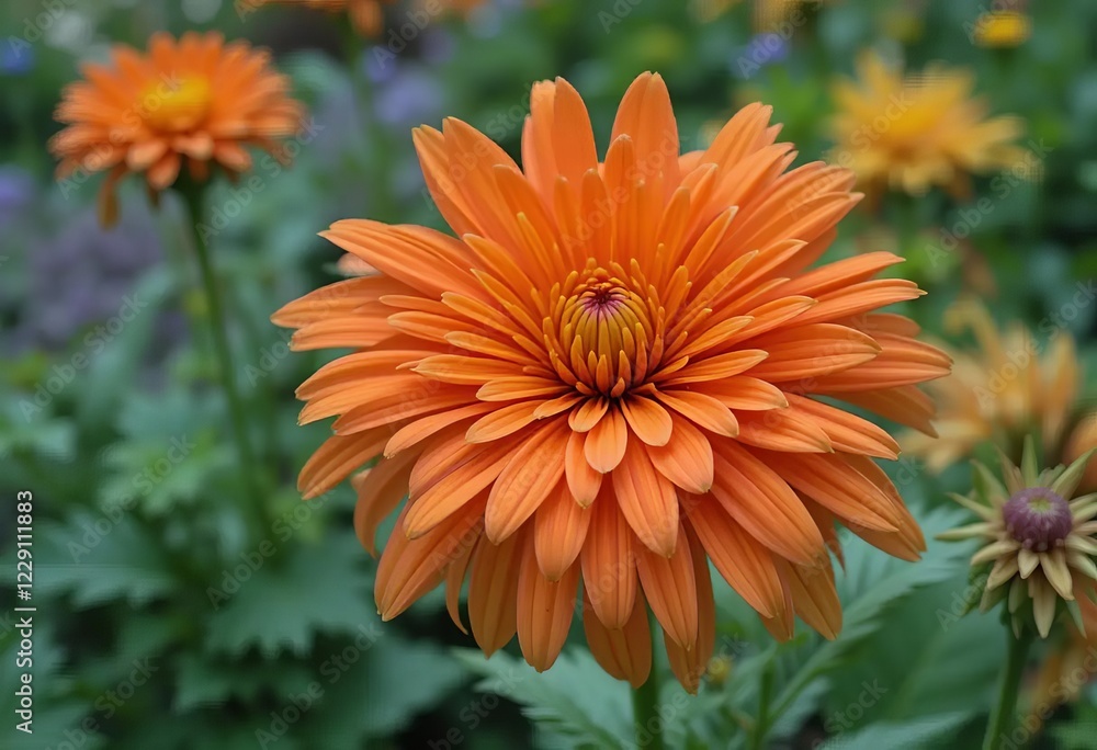 A close-up photo of a vibrant orange calendula flower A close-up photo of a vibrant orange calendula flower