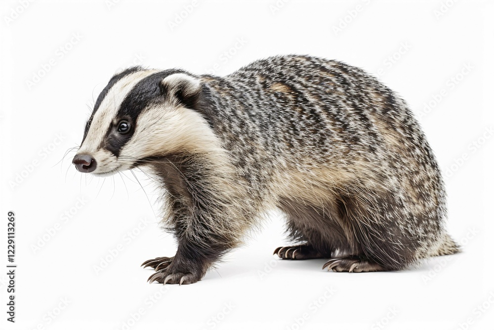 Fototapeta premium Wild badger on white studio background. KI generiert, generiert, AI generated
