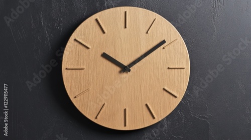 Wallpaper Mural A stylish wooden wall clock showcases its minimalist design with black hands on a black surface, enhancing modern interior aesthetics Torontodigital.ca