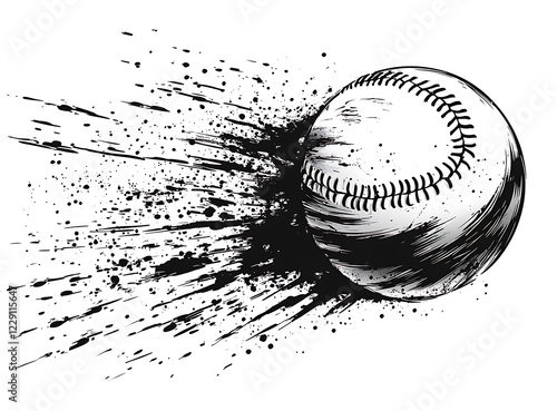 Abstract illustration black and white baseball ball with tribal wing. Design for tattoo or print t-shirt.