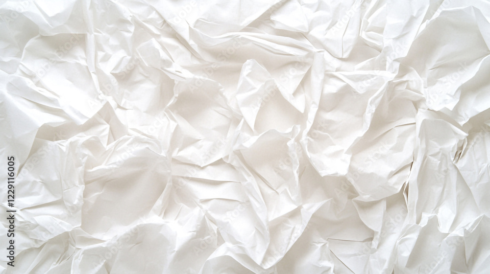 Obraz premium White Crumpled Paper Texture Background, Wet crumpled white paper texture, showcasing a wrinkled