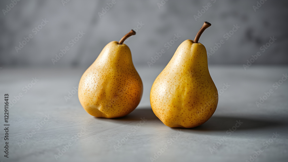 Ripe juicy pears on grey table, closeup. Space for text. Generative AI Ripe juicy pears on grey table, closeup. Space for text. Generative AI