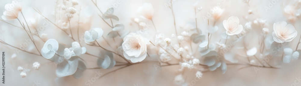 A soft frosted glass backdrop features a beautiful arrangement of pale flowers and subtle greenery, enhancing a calm and tranquil ambiance perfect for decor A soft frosted glass backdrop features a beautiful arrangement of pale flowers and subtle greenery, enhancing a calm and tranquil ambiance perfect for decor