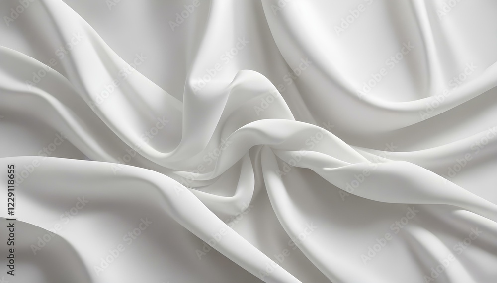 Fototapeta premium Tela blanca suave y fluida con pliegues y sombras suaves y ondulantes, que crean una composición serena y elegante.
