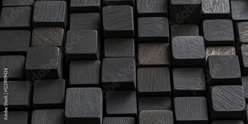 Wallpaper Mural Black wooden blocks arranged in a textured pattern showcasing various shades and finishes, emphasizing depth and contrast Torontodigital.ca