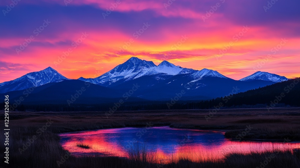 Fototapeta premium Majestic Mountain Sunrise Reflection