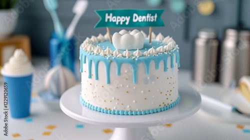 Dentist Day. A festive cake with vibrant colors and dental-themed elements like a toothbrush. photo